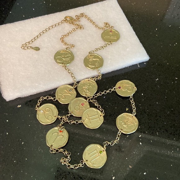 Linea by Louis Dell 'Olio Zodiac Medallion Reversible Goldtone Necklace w Stones - Picture 4 of 13